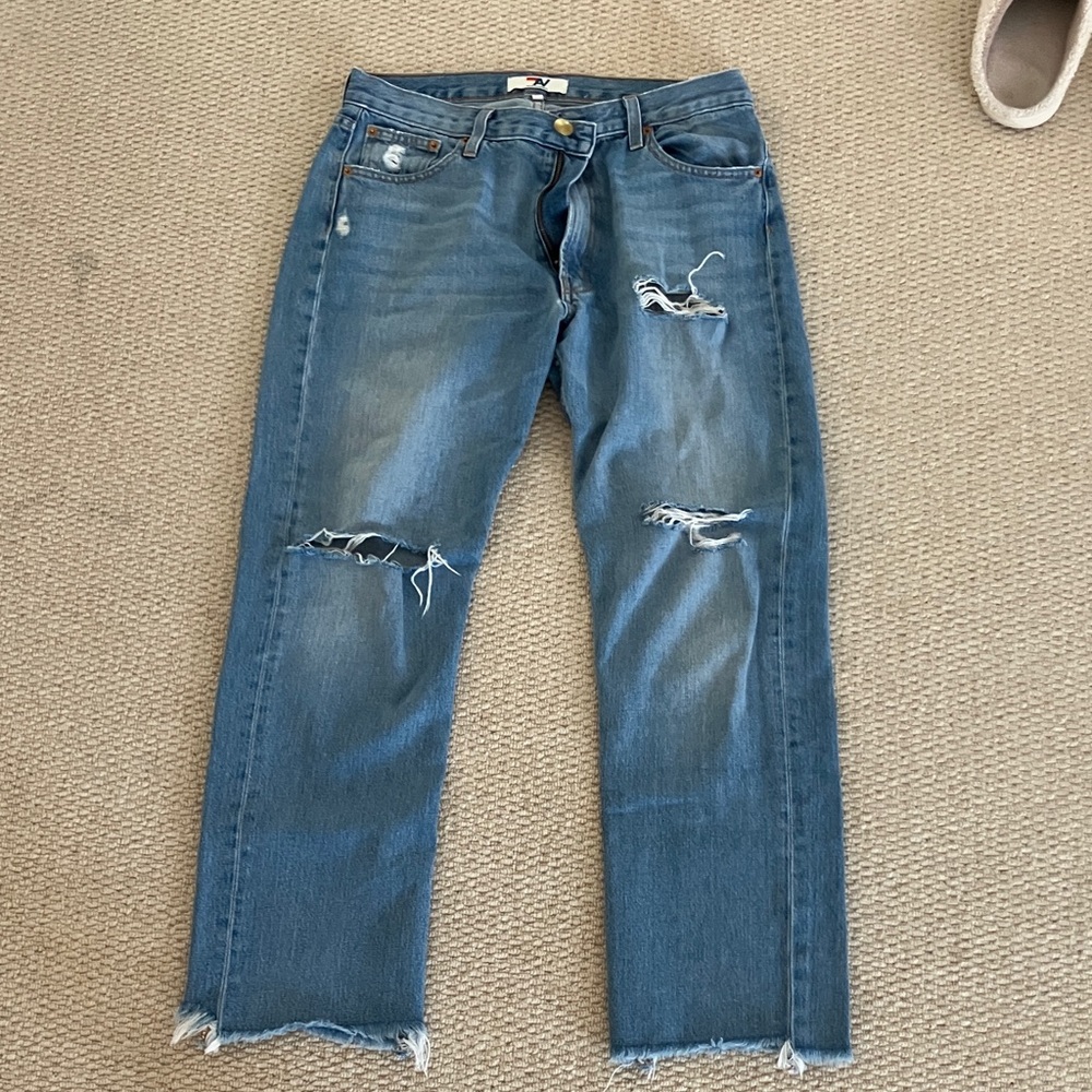 Aviator Nation Womens Ripped Blue Jeans